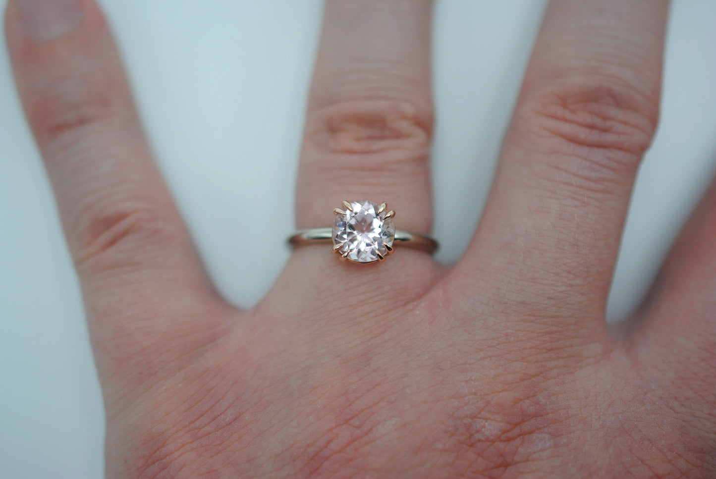 Tourmaline Ring: Round Cut, White Gold Band, Rose Gold Double Prong Setting
