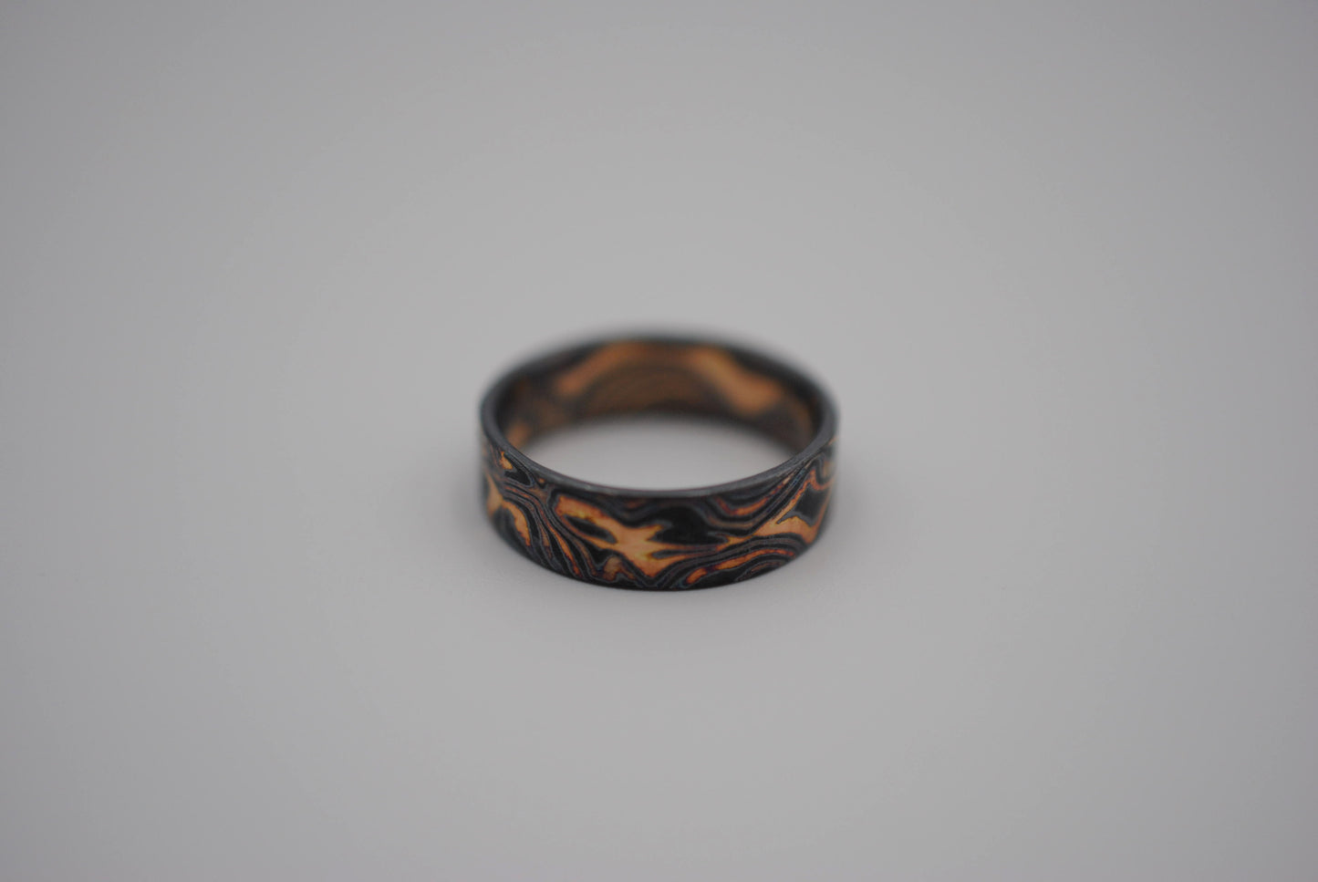 Three Tone Gold Mokume Gane Patina Womens Band