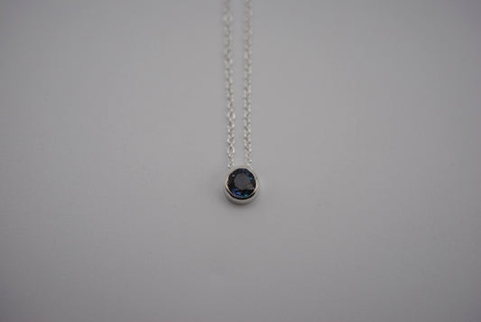 Alexandrite Necklace: Round Cut, Bezel, Silver, Cable Chain
