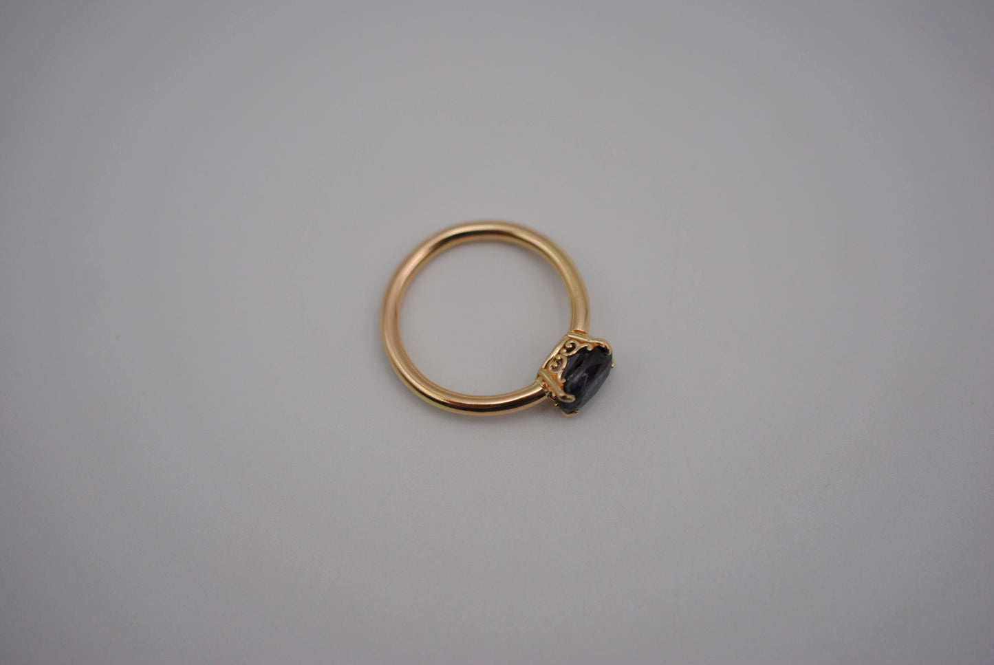 Alexandrite Ring: Oval Cut, Yellow Gold, Filigree Prong Setting