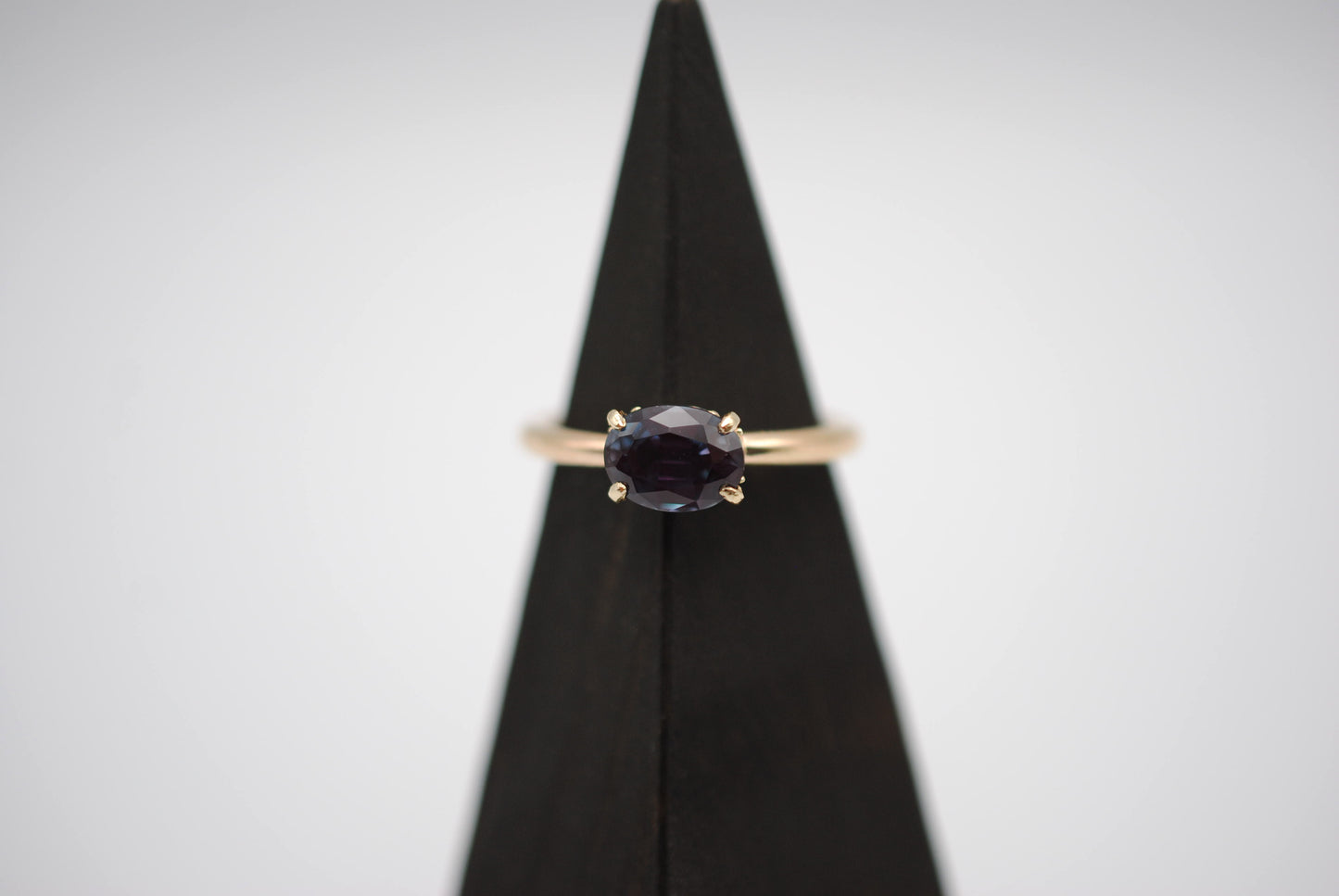 Alexandrite Ring: Oval Cut, Yellow Gold, Filigree Prong Setting