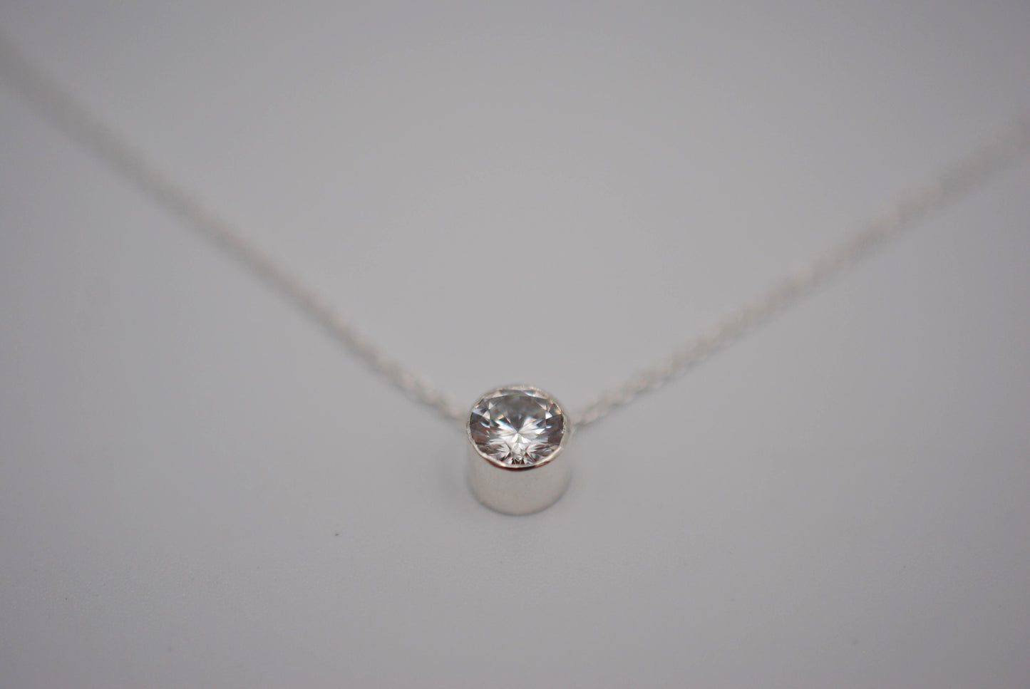 Cubic Zirconia Bezel Setting Silver Pendant Necklace
