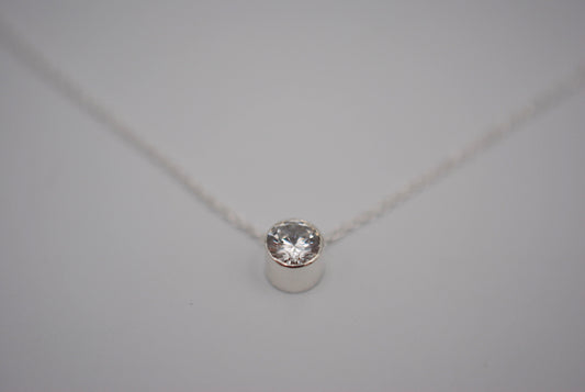 Cubic Zirconia Bezel Setting Silver Pendant Necklace