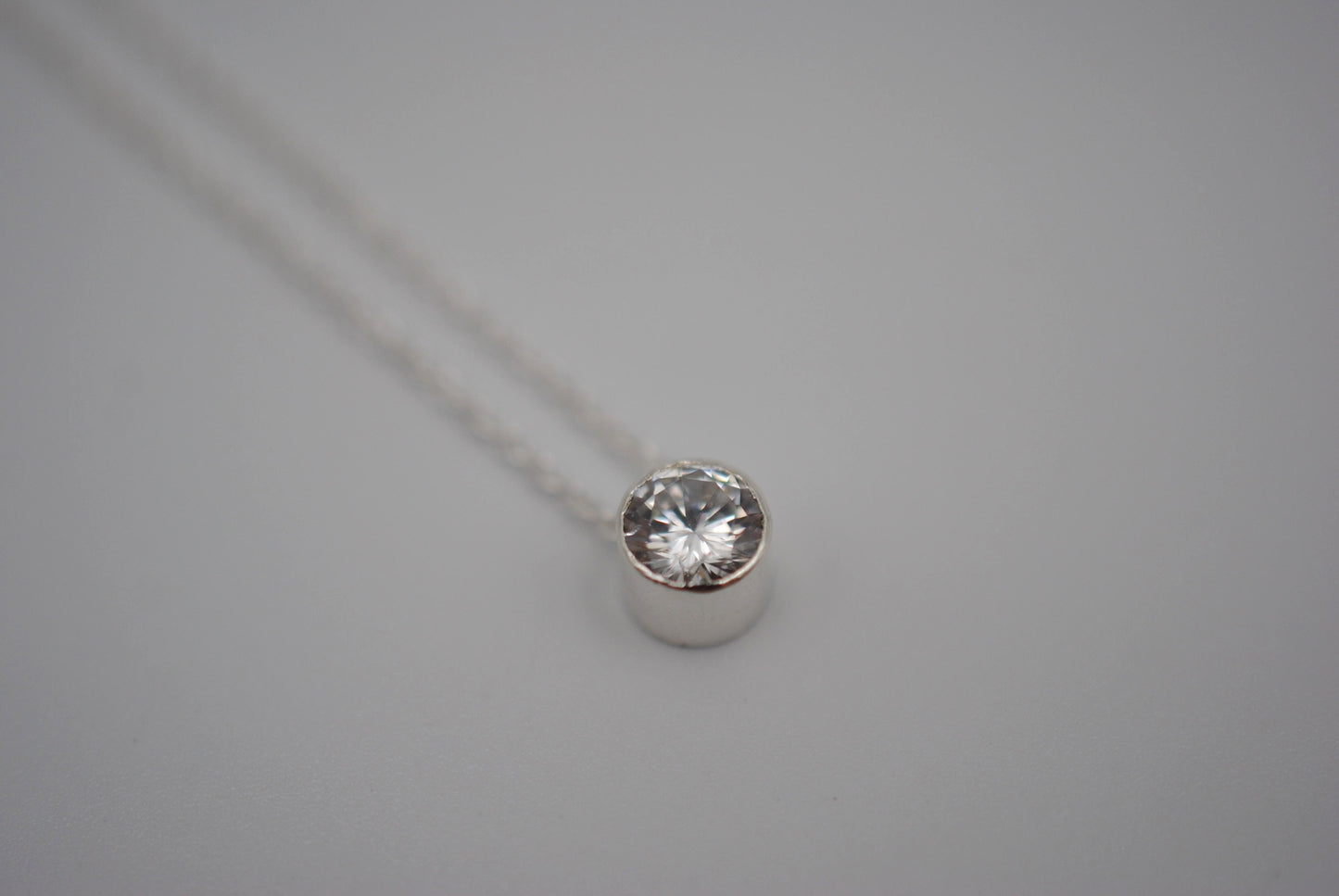 Cubic Zirconia Bezel Setting Silver Pendant Necklace