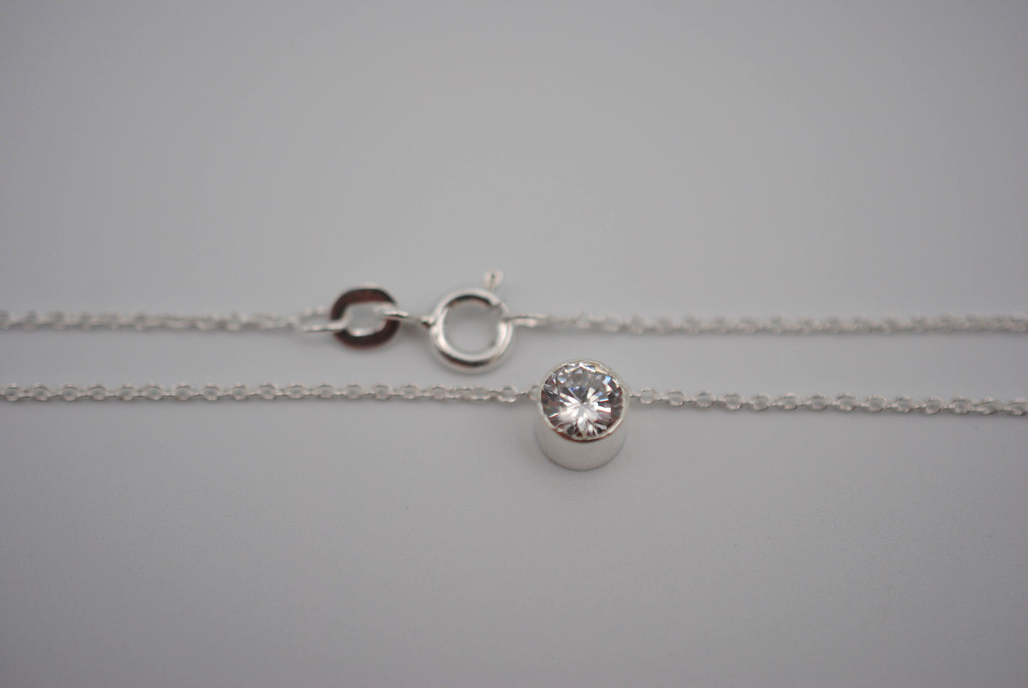 Cubic Zirconia Bezel Setting Silver Pendant Necklace
