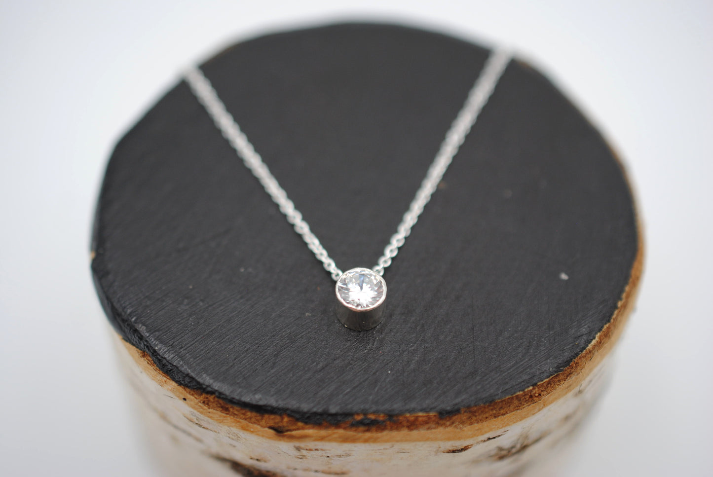Cubic Zirconia Bezel Setting Silver Pendant Necklace