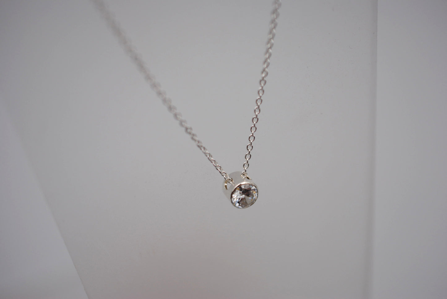 Cubic Zirconia Bezel Setting Silver Pendant Necklace