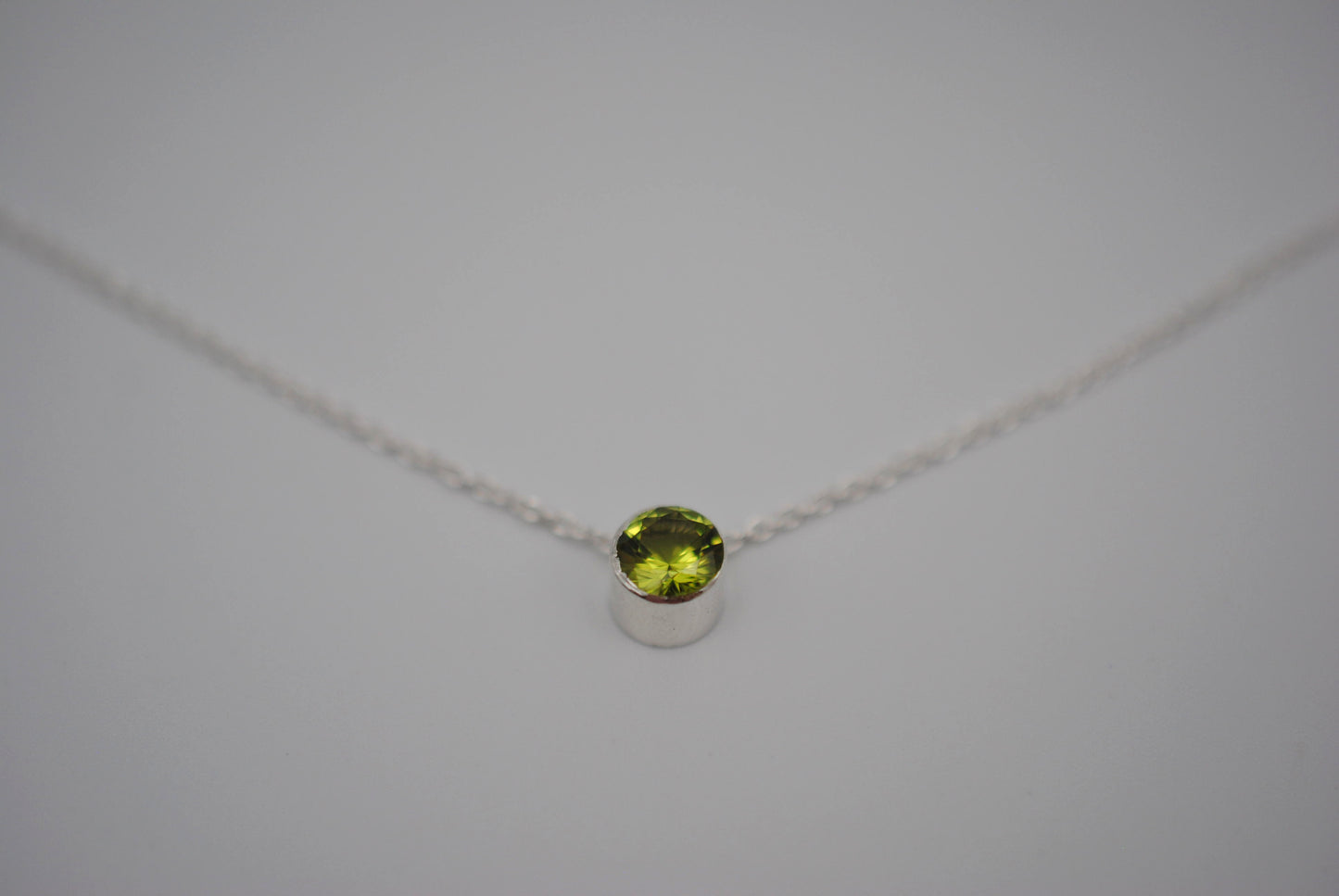 Peridot Bezel Setting Silver Pendant Necklace