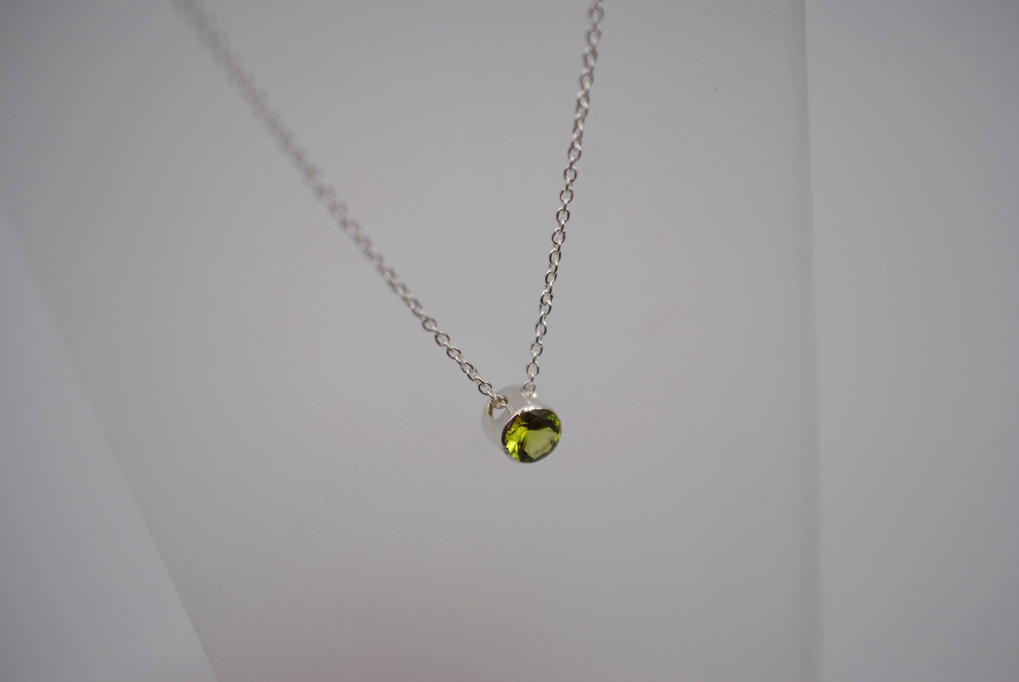 Peridot Bezel Setting Silver Pendant Necklace