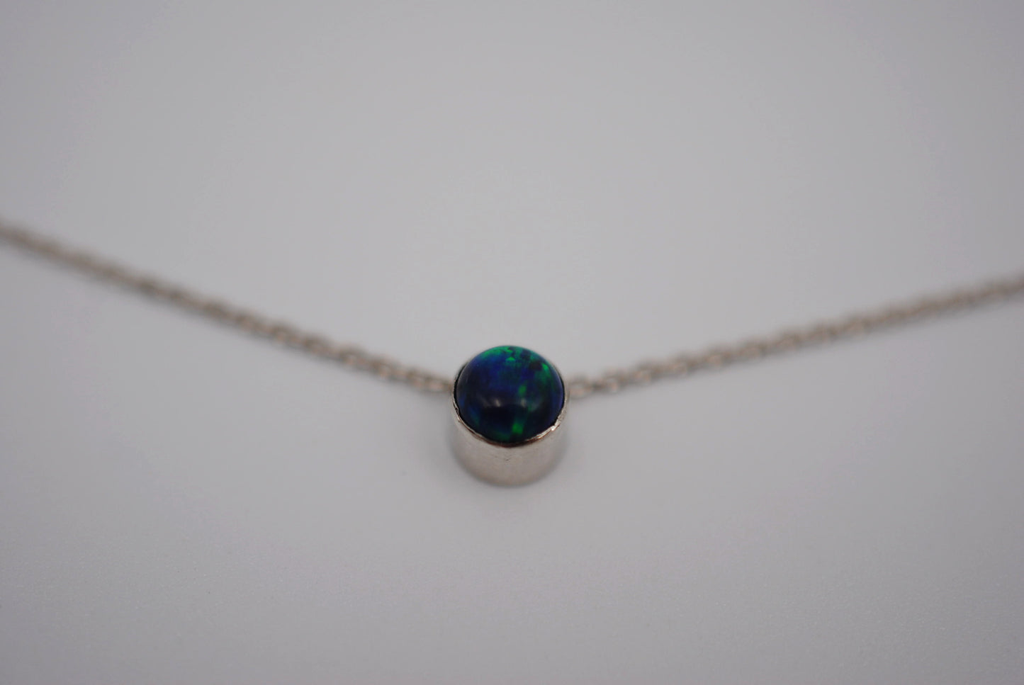 Black Opal Bezel Setting Silver Pendant Necklace