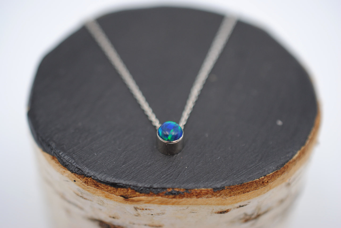Black Opal Bezel Setting Silver Pendant Necklace