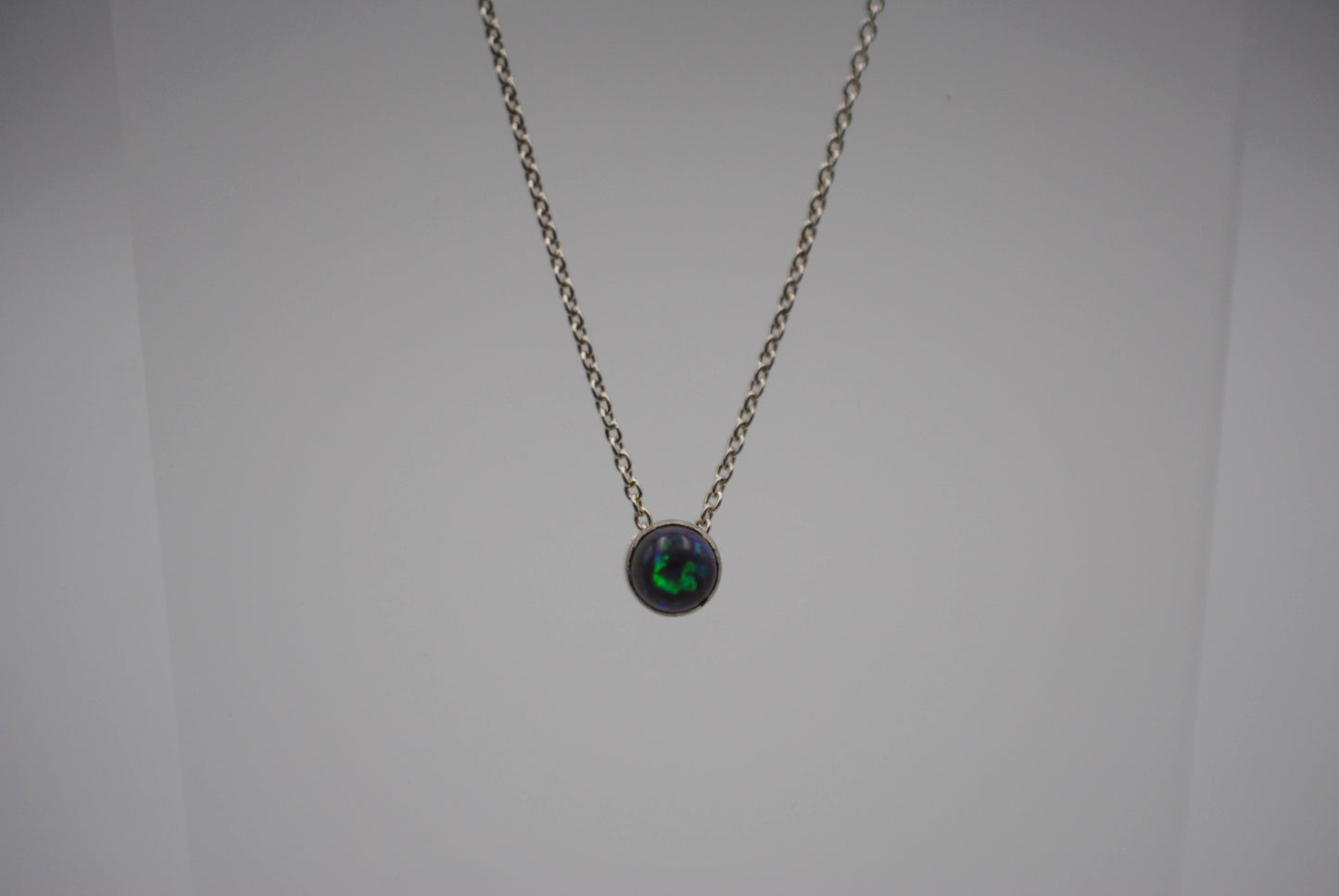 Black Opal Bezel Setting Silver Pendant Necklace