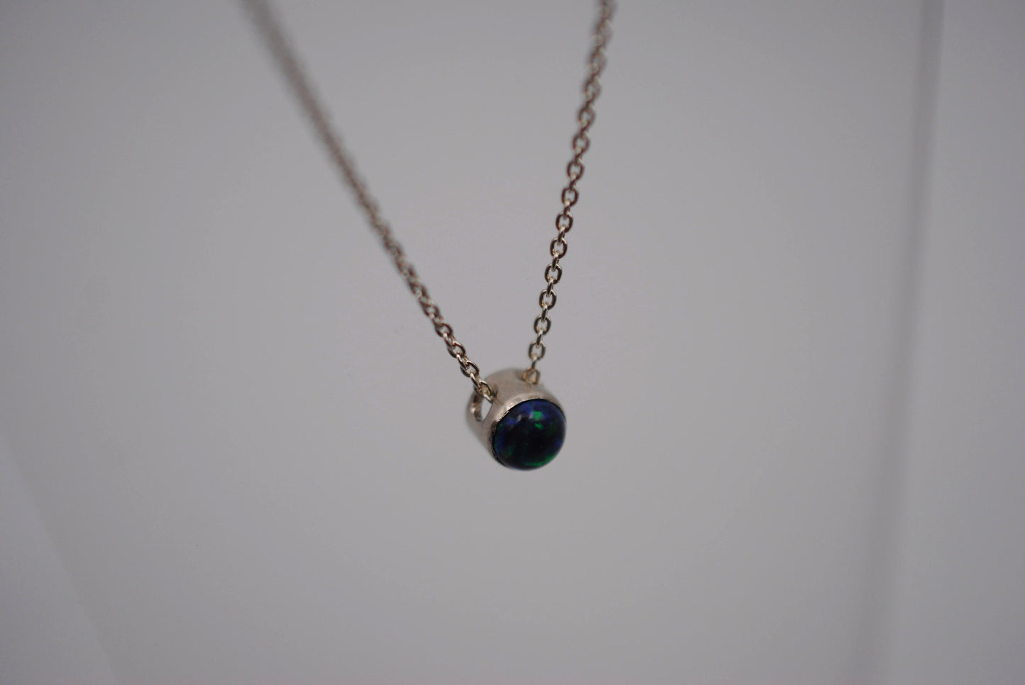 Black Opal Bezel Setting Silver Pendant Necklace
