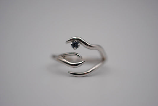 Branch Rhodium Roots Ring with Blue Zircon Gemstone