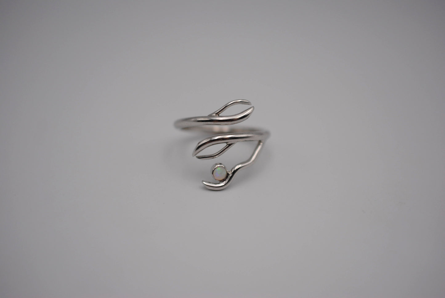 Branching Rhodium Roots Ring with an Opal