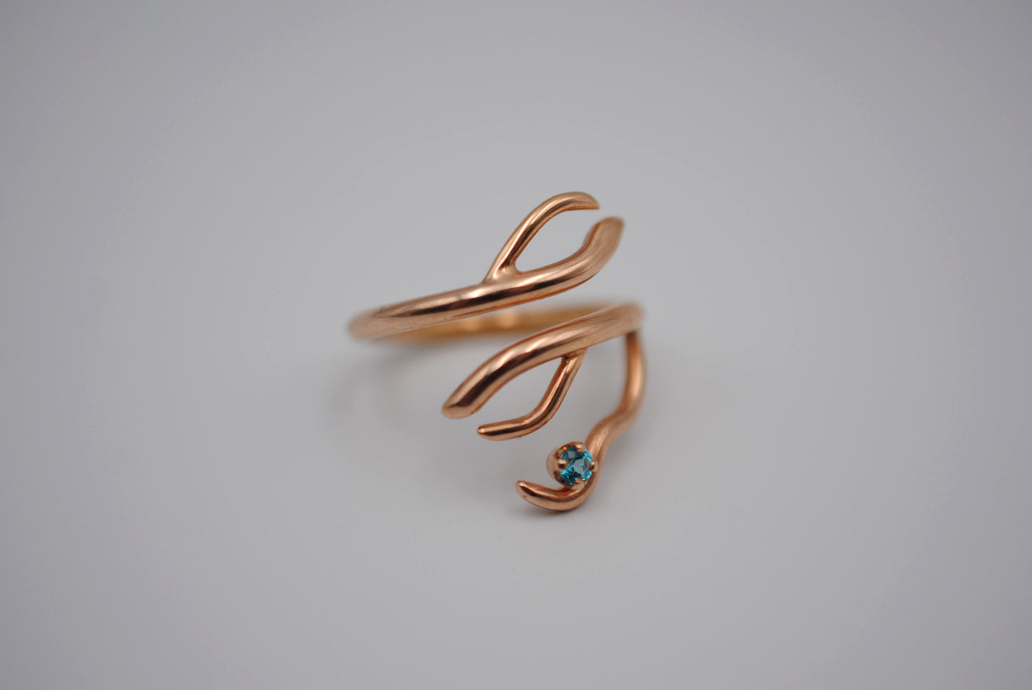Branching Rose Gold Roots Ring with a Pariaba Topaz Gemstone