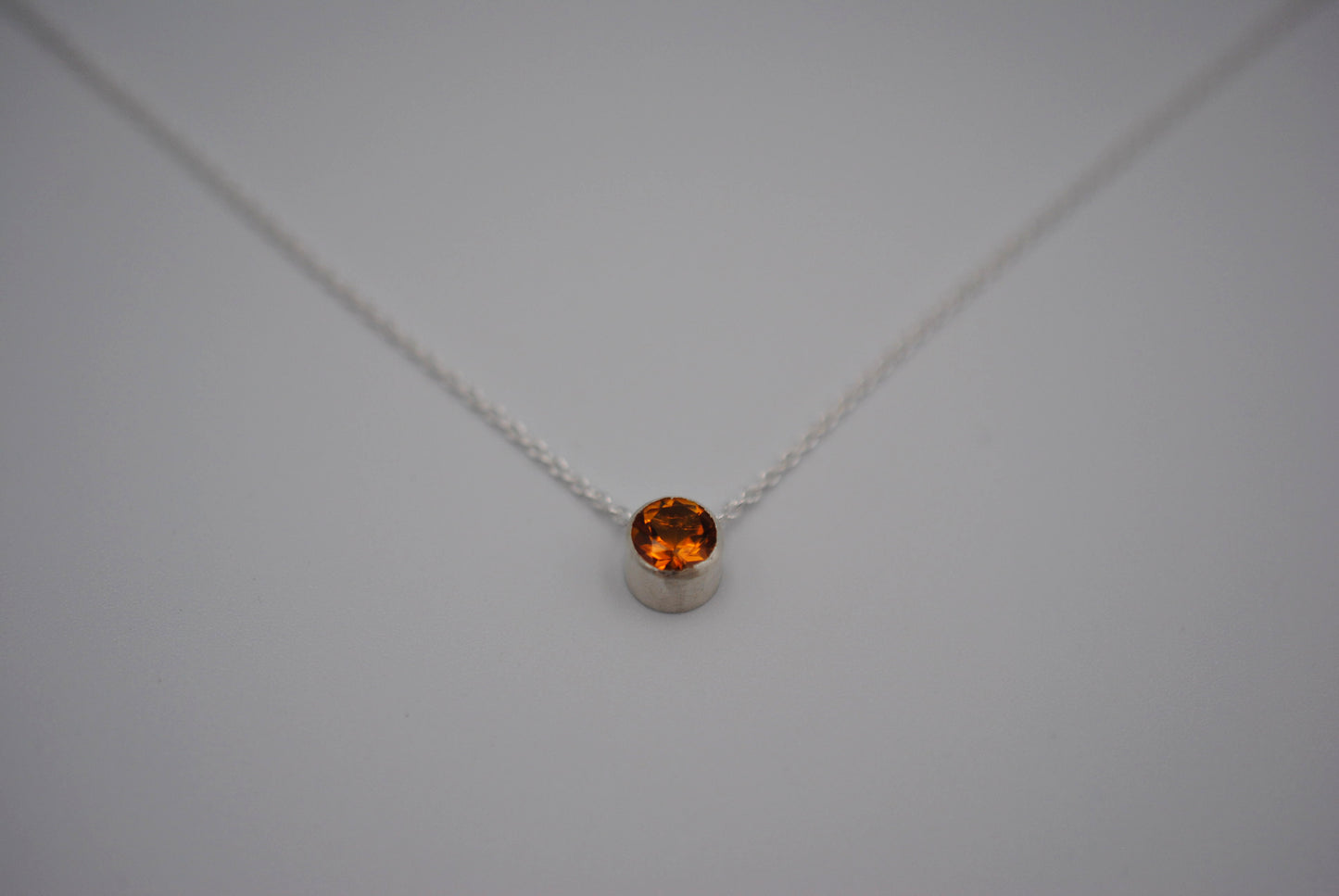 Citrine in Bezel Setting Pendant Finished in Rhodium