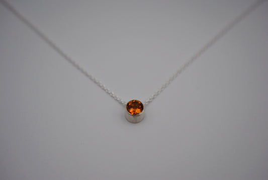 Citrine in Bezel Setting Pendant Finished in Rhodium