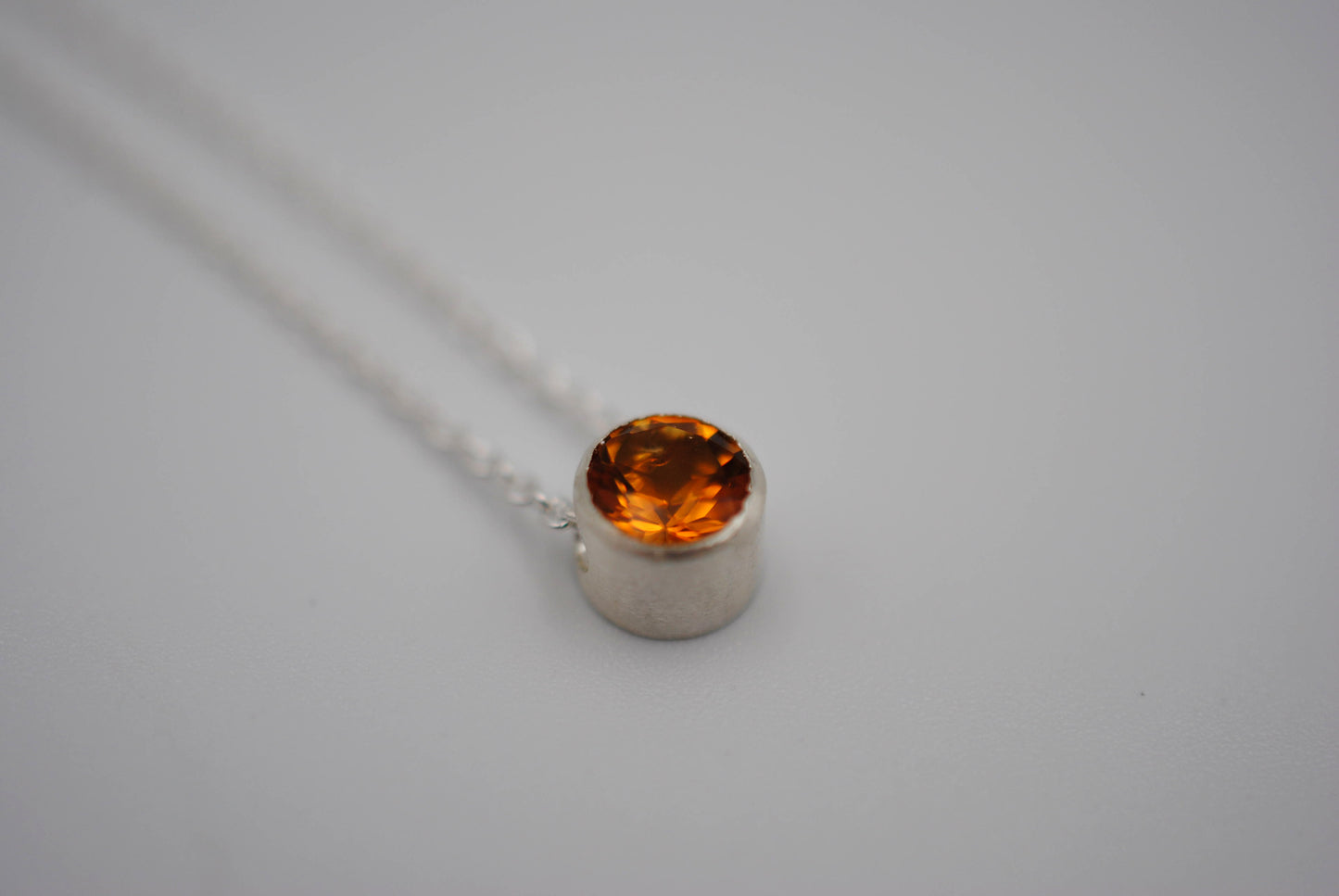 Citrine in Bezel Setting Pendant Finished in Rhodium