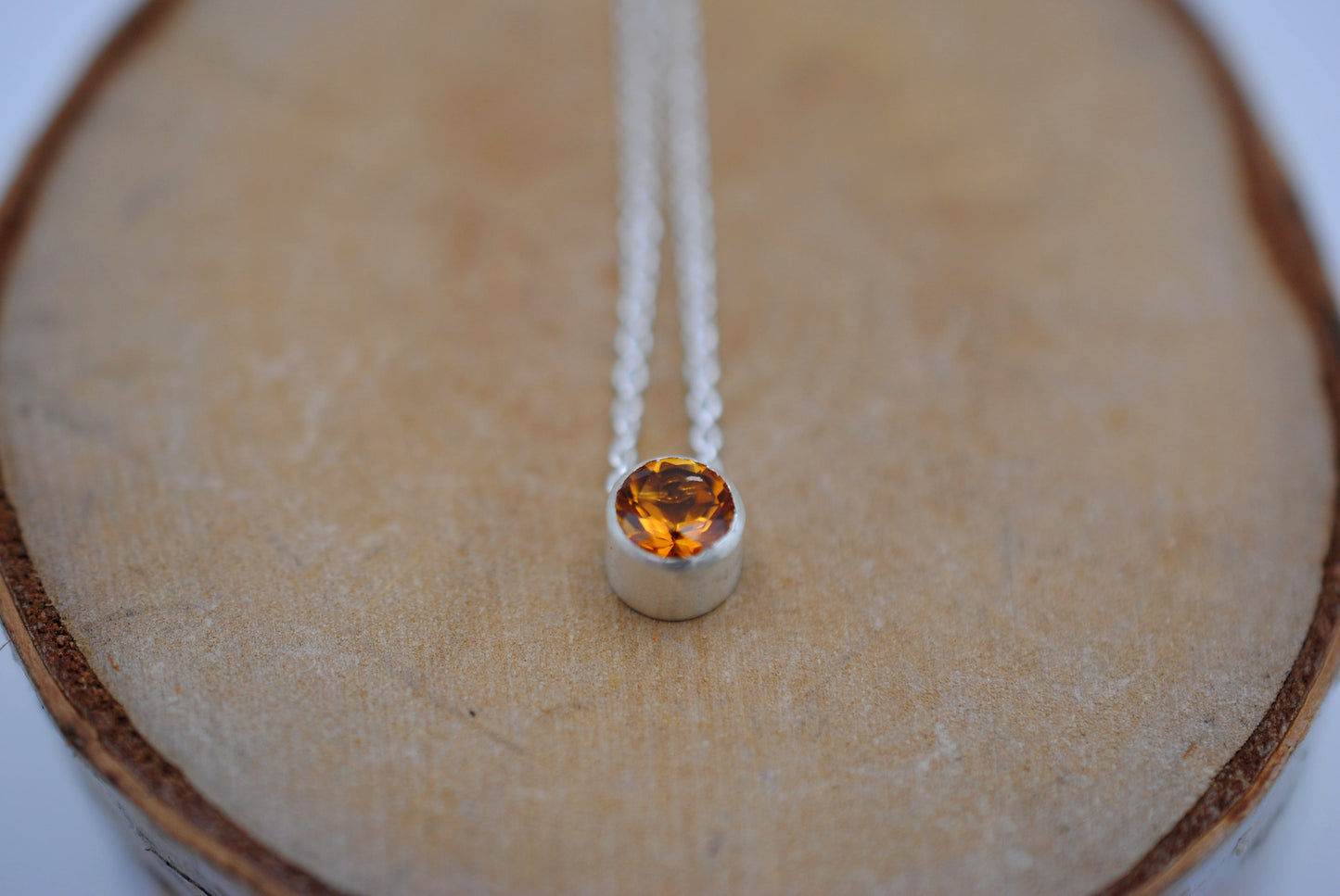 Citrine in Bezel Setting Pendant Finished in Rhodium