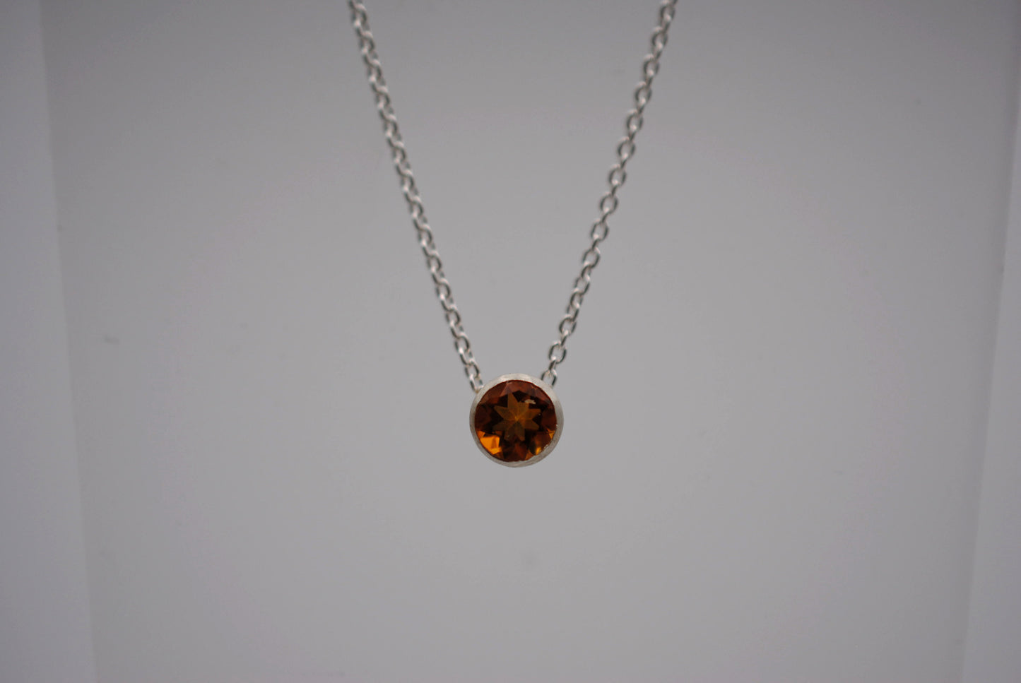 Citrine in Bezel Setting Pendant Finished in Rhodium