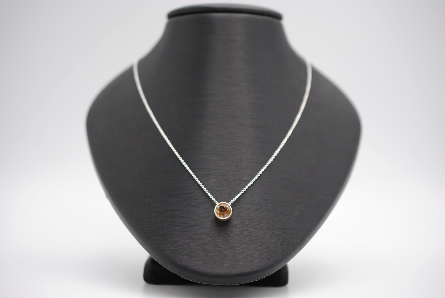 Copper Rutilated Quartz in Silver Bezel Pendant Necklace on Cable Chain