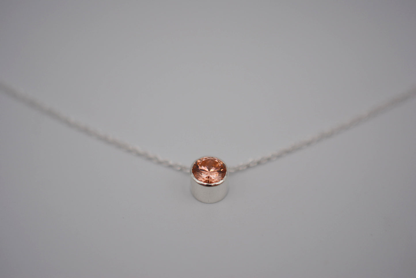 Cubic Zirconia Morganite Bezel Setting Silver Pedant Necklace