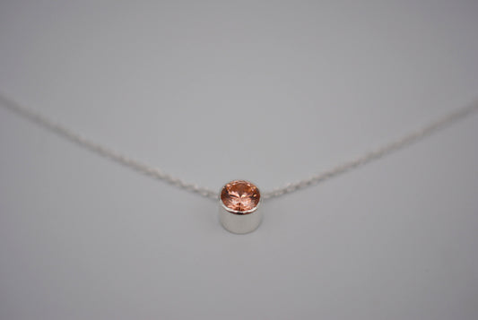 Cubic Zirconia Morganite Bezel Setting Silver Pedant Necklace