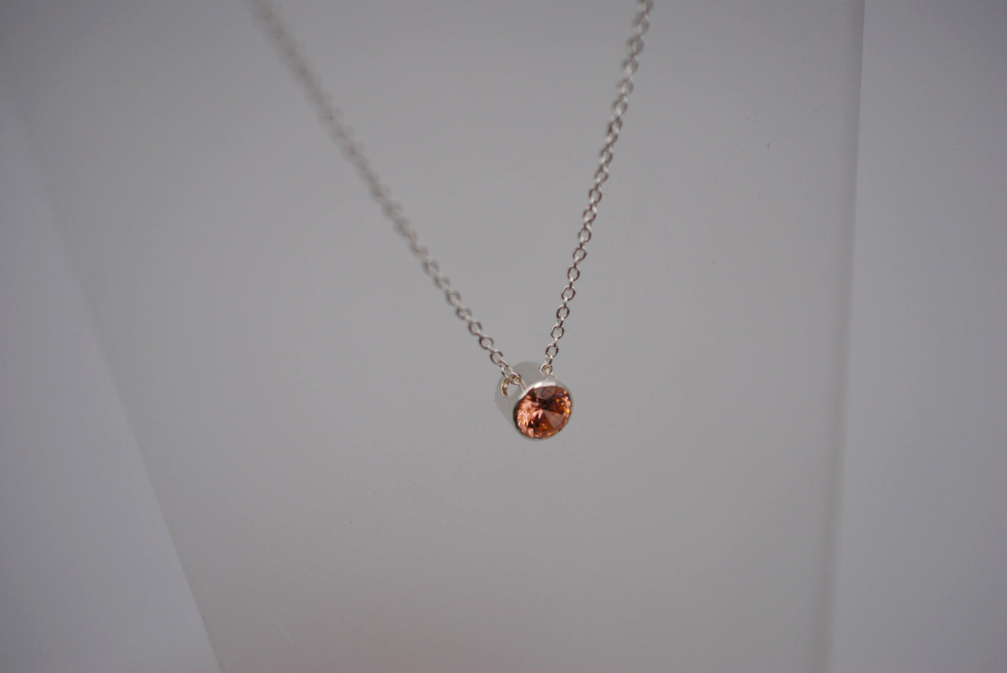Cubic Zirconia Morganite Bezel Setting Silver Pedant Necklace