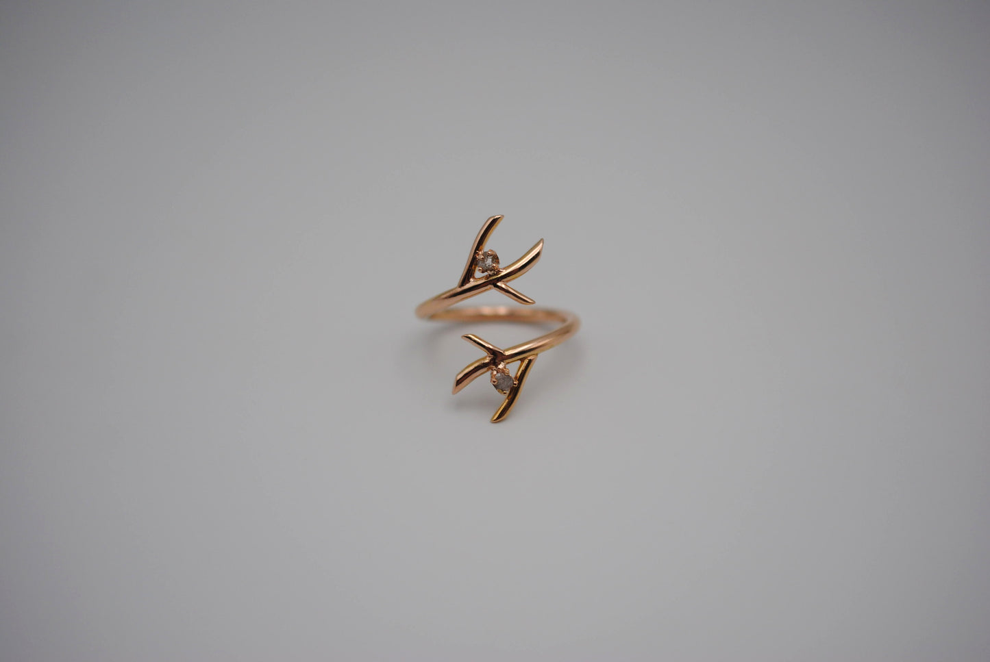 Diamond Ring: Uncut, Outward Branch, Rose Gold