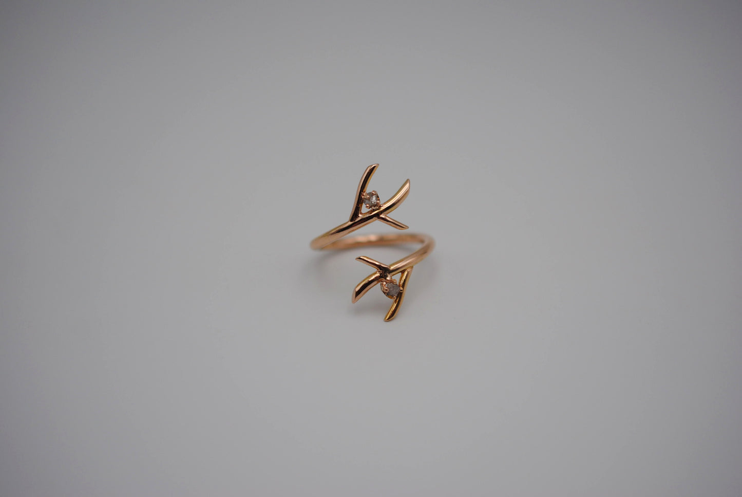 Diamond Ring: Uncut, Outward Branch, Rose Gold