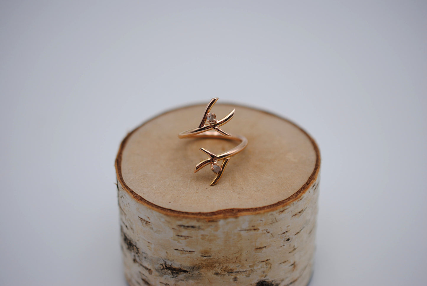 Diamond Ring: Uncut, Outward Branch, Rose Gold