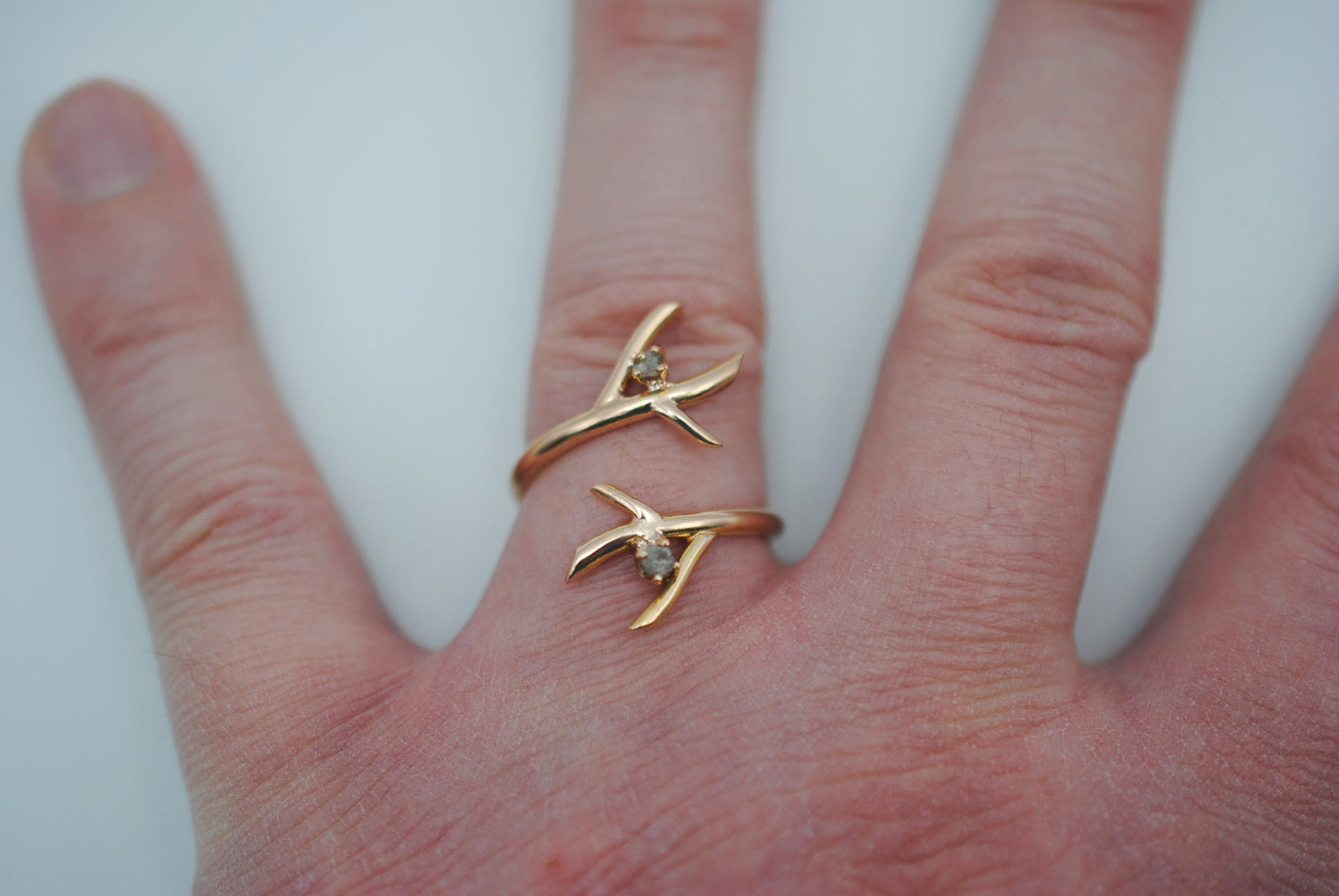 Diamond Ring: Uncut, Outward Branch, Rose Gold