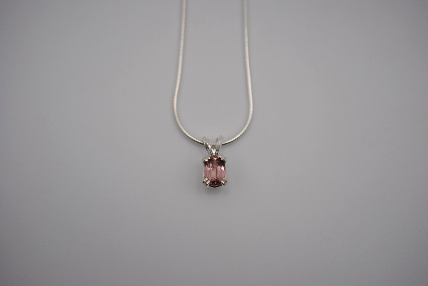Malaia Garnet Necklace: Emerald Cut, Silver Setting, Snake Chain