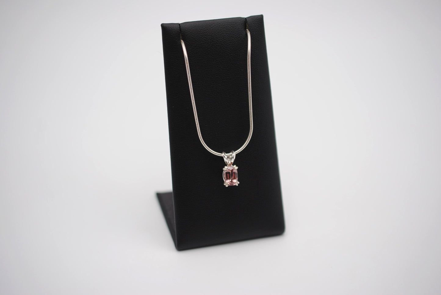 Malaia Garnet Necklace: Emerald Cut, Silver Setting, Snake Chain