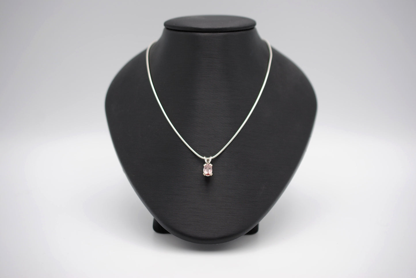 Malaia Garnet Necklace: Emerald Cut, Silver Setting, Snake Chain