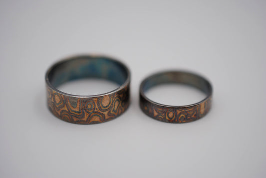 Four Tone Gold Patina Mokume Gane Wedding Set