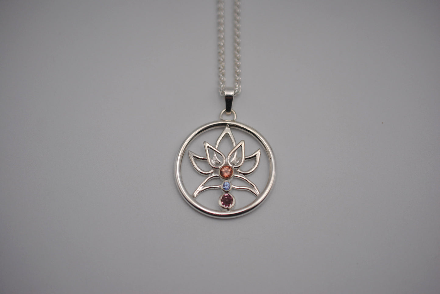 Indicolite Tourmaline and Nigerian Sapphire Lotus Pendant Necklace on Wheat Chain