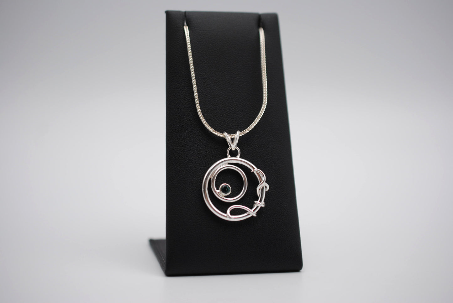 Indicolite Tourmaline on Circle and Vine Pendant Necklace on Fox Tail Chain