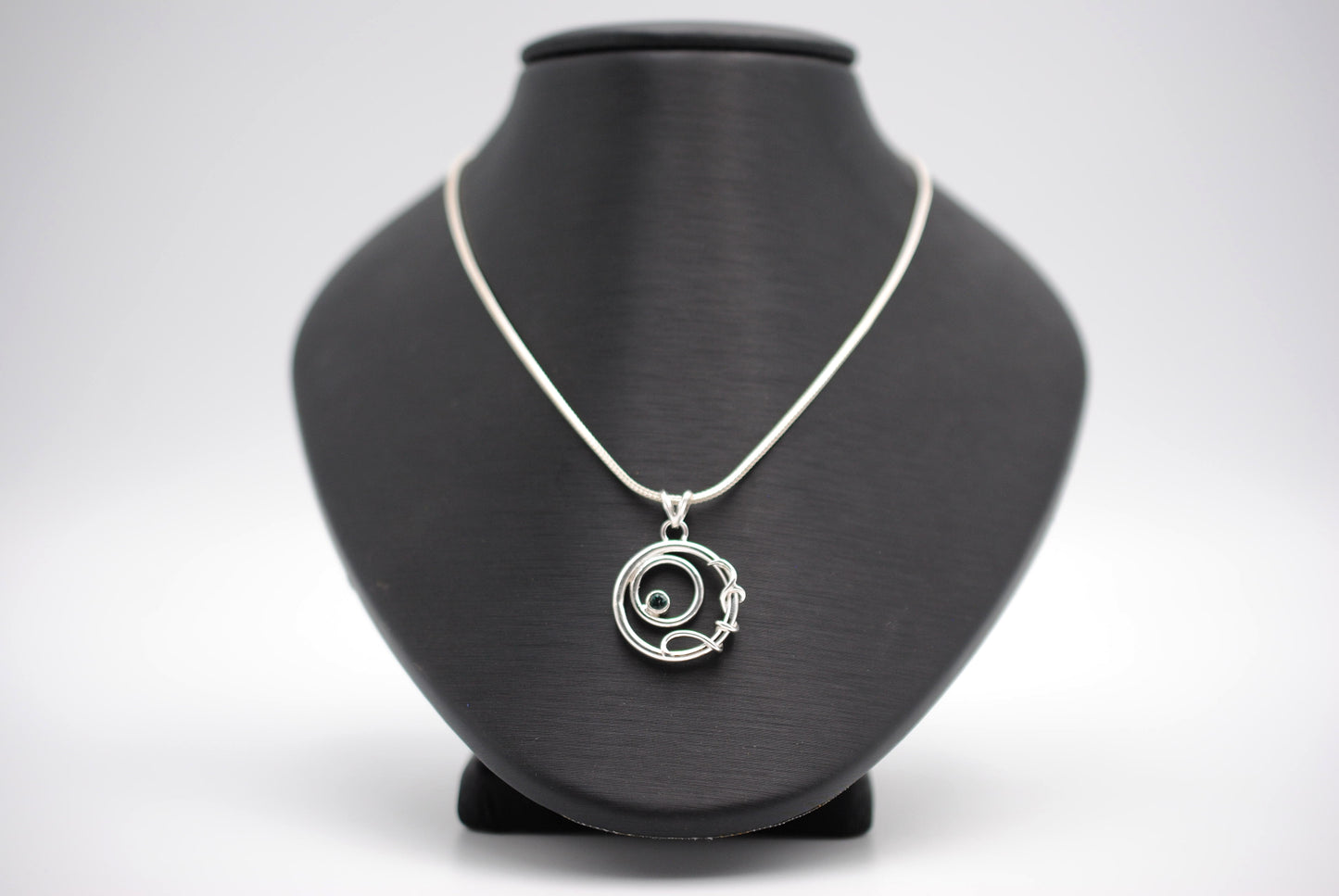 Indicolite Tourmaline on Circle and Vine Pendant Necklace on Fox Tail Chain