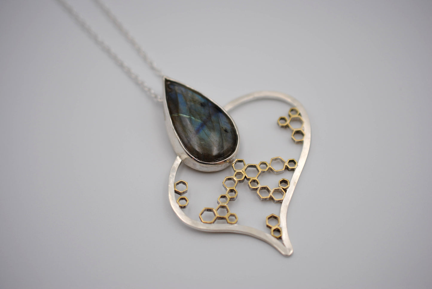 Labradorite Asymmetrical Honeycomb Pendant Necklace