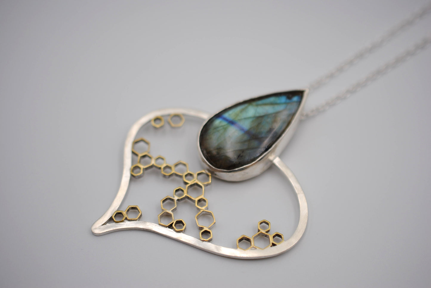 Labradorite Asymmetrical Honeycomb Pendant Necklace