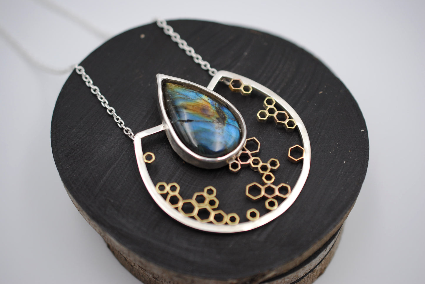 Labradorite Honeycomb Pendant Necklace