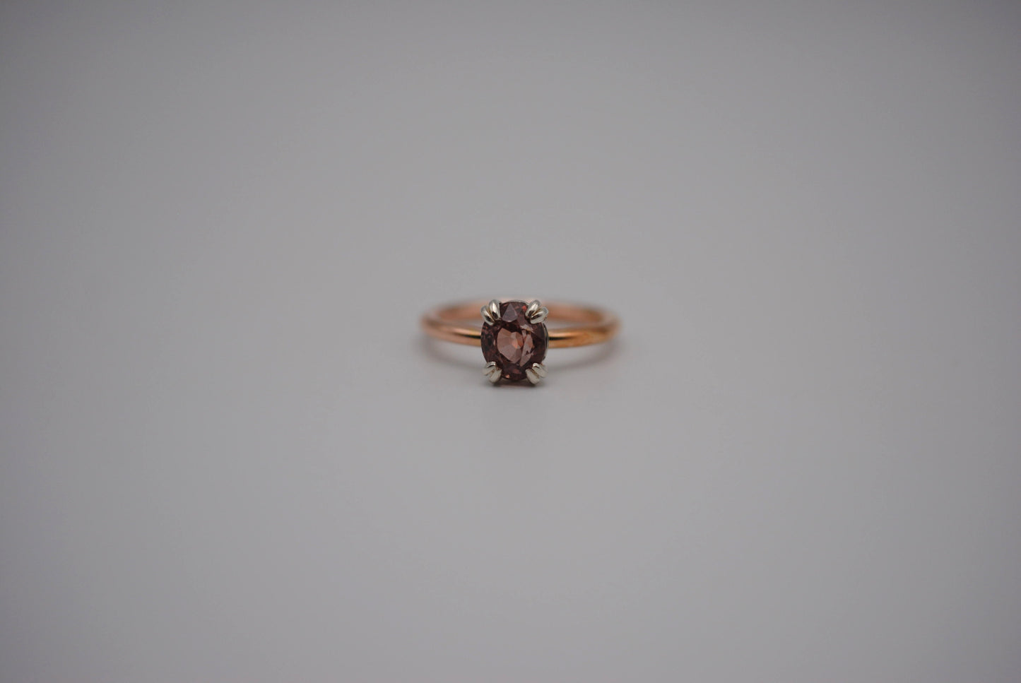 Garnet Ring: Oval Cut, Rose Gold Fill Band, Silver Setting