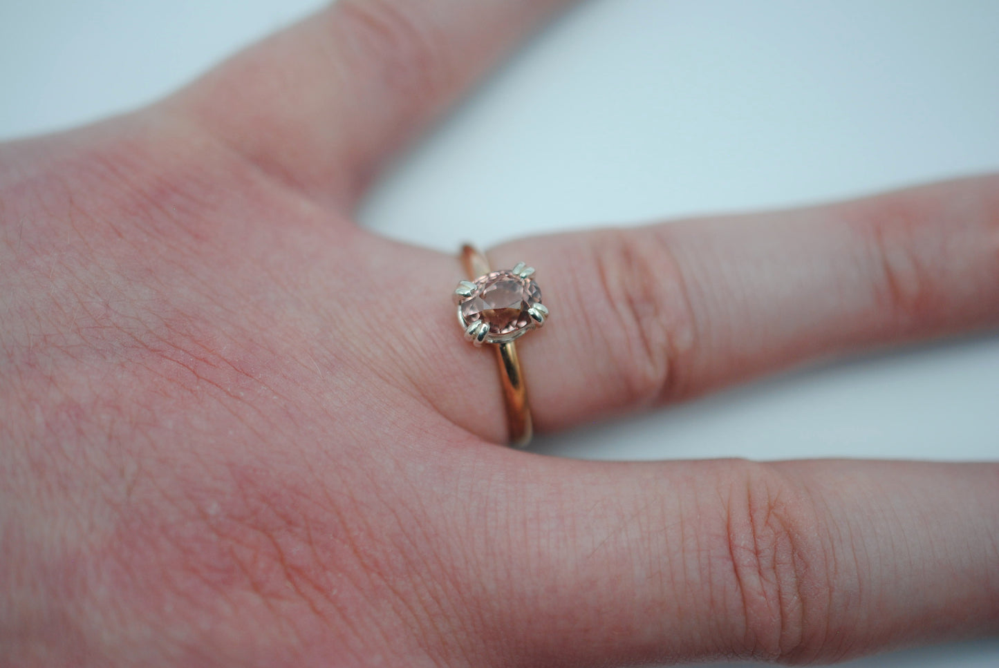 Garnet Ring: Oval Cut, Rose Gold Fill Band, Silver Setting