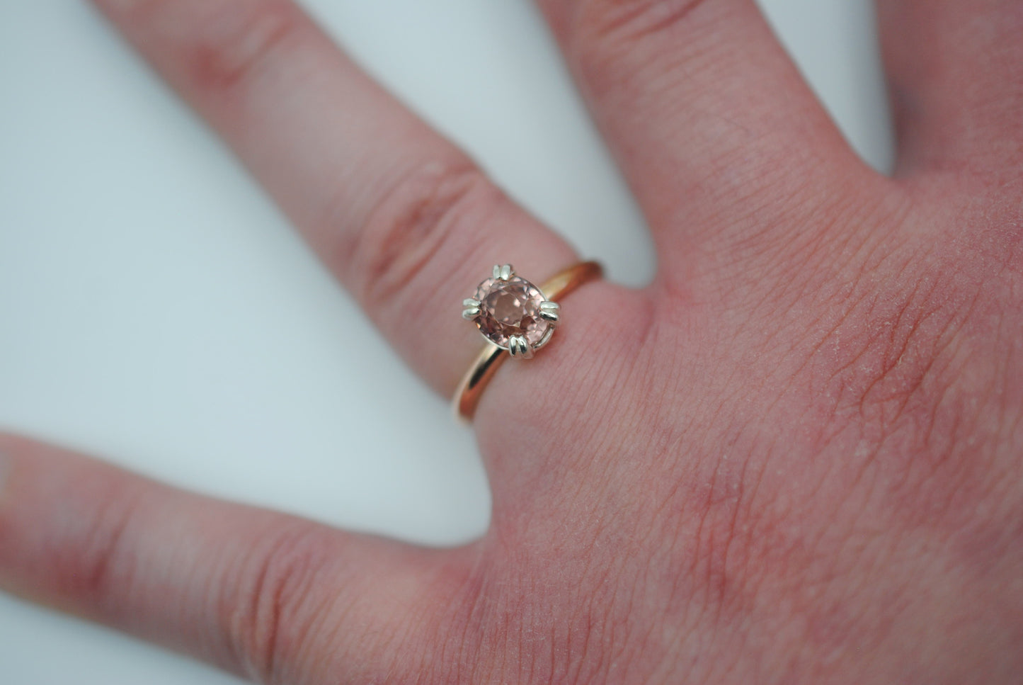 Garnet Ring: Oval Cut, Rose Gold Fill Band, Silver Setting