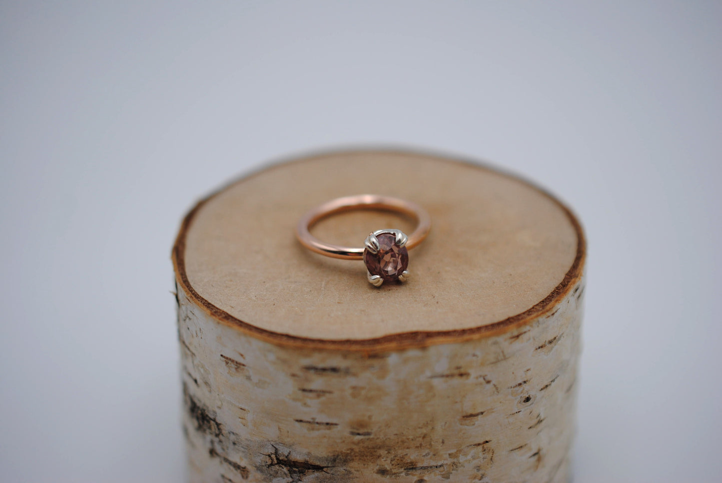 Garnet Ring: Oval Cut, Rose Gold Fill Band, Silver Setting
