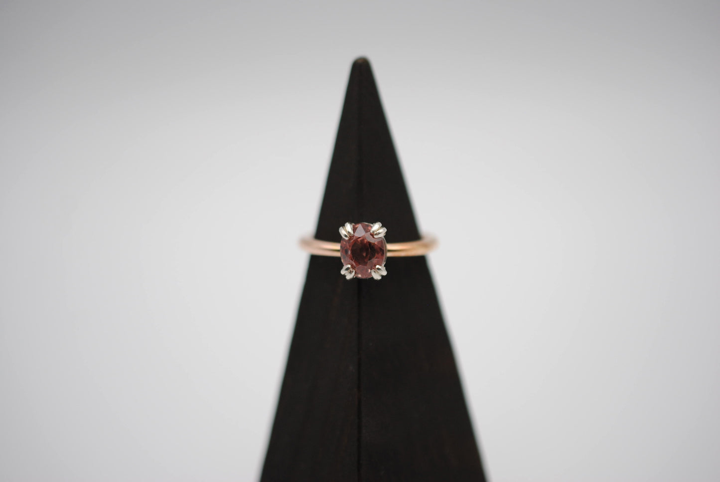 Garnet Ring: Oval Cut, Rose Gold Fill Band, Silver Setting