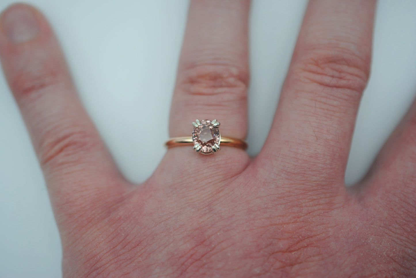 Garnet Ring: Oval Cut, Rose Gold Fill Band, Silver Setting