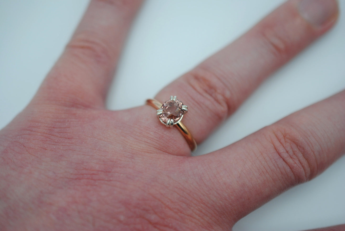 Garnet Ring: Oval Cut, Rose Gold Fill Band, Silver Setting